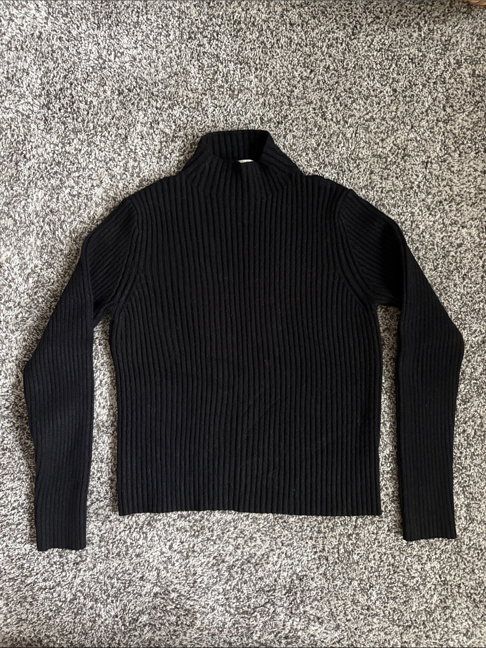 Industry Medium-weight Black Ribbed Mock Neck Sweater. Estimated size M-L